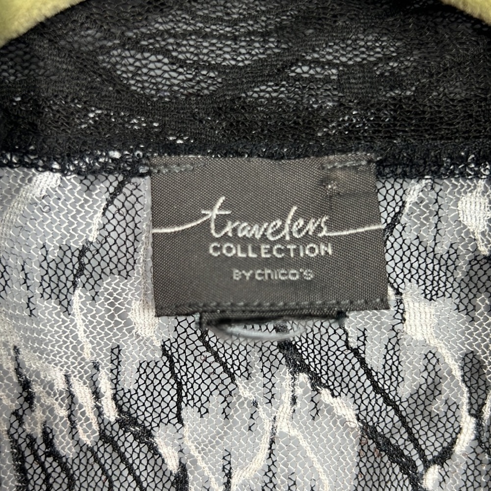 Chico’s Travelers Collection Black & White Sheer Lace 3/4 Sleeve Kimono - Picture 3 of 8